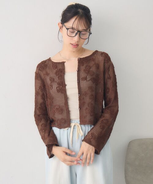 RETRO GIRL(レトロガール)の「フラワー刺繍メッシュカーデ(カーディガン/ボレロ・レディース・ブラウン/ブラック/ナチュラル/ピンク・FREE)」の12枚目の写真