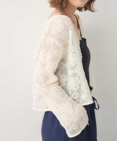 RETRO GIRL(レトロガール)の「フラワー刺繍メッシュカーデ(カーディガン/ボレロ・レディース・ブラウン/ブラック/ナチュラル/ピンク・FREE)」の4枚目の写真