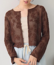 フラワー刺繍メッシュカーデ