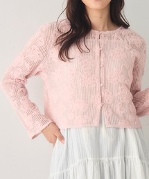 フラワー刺繍メッシュカーデ