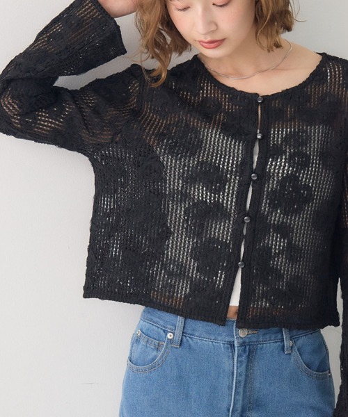 RETRO GIRL(レトロガール)の「フラワー刺繍メッシュカーデ(カーディガン/ボレロ・レディース・ブラウン/ブラック/ナチュラル/ピンク・FREE)」の3枚目の写真