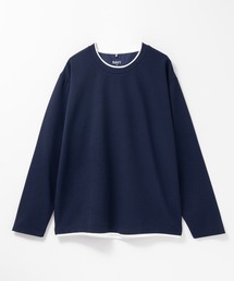 NAVY 時短フェイクレイヤード カルゼダブルクルーネック長袖Tシャツ