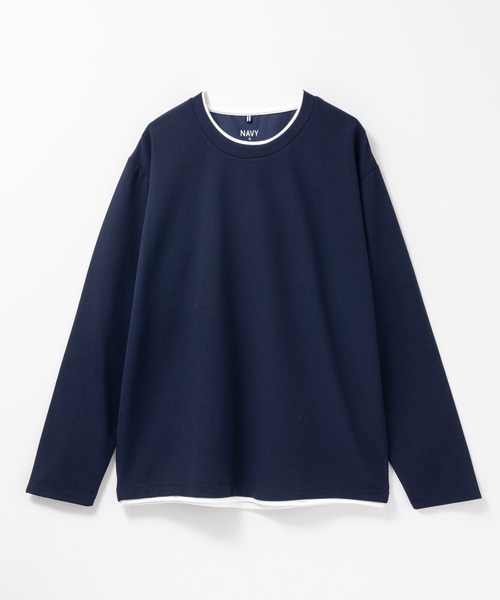 NAVY（ネイビー）の「NAVY 時短フェイクレイヤード カルゼダブルクルーネック長袖Tシャツ（Tシャツ/カットソー・メンズ・ネイビー/ブラウン/チャコールグレー/グレー・XL/L/M/S）」の4枚目の写真