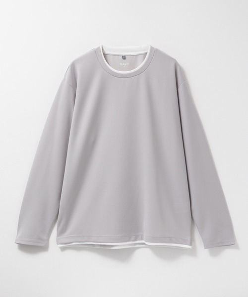 NAVY（ネイビー）の「NAVY 時短フェイクレイヤード カルゼダブルクルーネック長袖Tシャツ（Tシャツ/カットソー・メンズ・ネイビー/ブラウン/チャコールグレー/グレー・XL/L/M/S）」の3枚目の写真