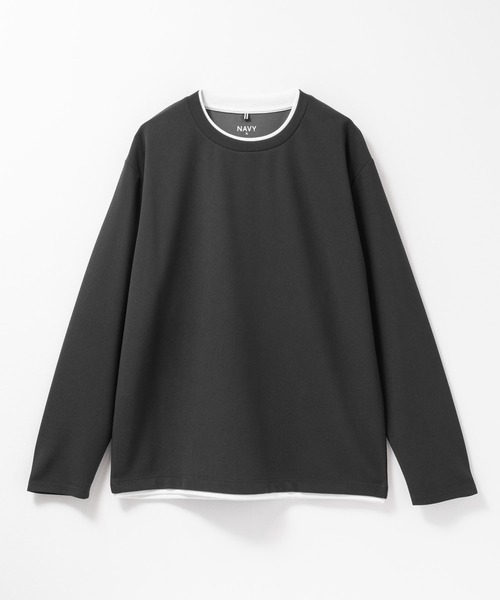 NAVY（ネイビー）の「NAVY 時短フェイクレイヤード カルゼダブルクルーネック長袖Tシャツ（Tシャツ/カットソー・メンズ・ネイビー/ブラウン/チャコールグレー/グレー・XL/L/M/S）」の2枚目の写真
