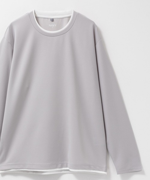 NAVY（ネイビー）の「NAVY 時短フェイクレイヤード カルゼダブルクルーネック長袖Tシャツ（Tシャツ/カットソー・メンズ・ネイビー/ブラウン/チャコールグレー/グレー・XL/L/M/S）」の5枚目の写真