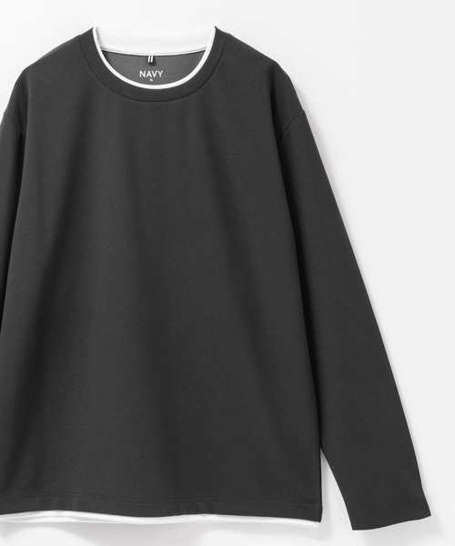 NAVY（ネイビー）の「NAVY 時短フェイクレイヤード カルゼダブルクルーネック長袖Tシャツ（Tシャツ/カットソー・メンズ・ネイビー/ブラウン/チャコールグレー/グレー・XL/L/M/S）」の7枚目の写真