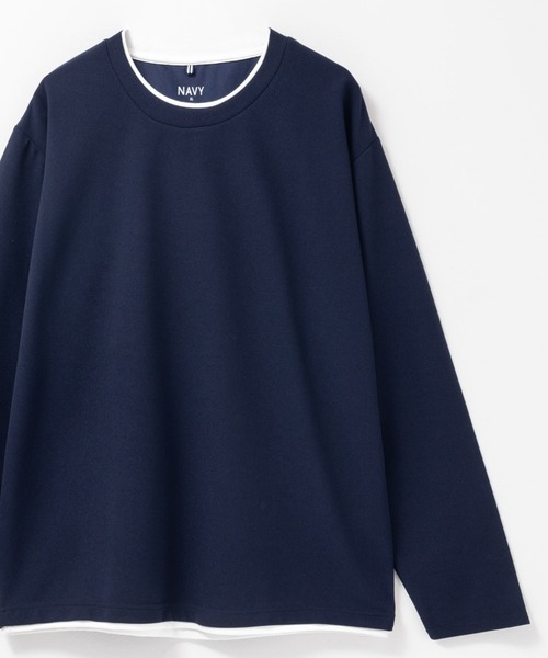 NAVY（ネイビー）の「NAVY 時短フェイクレイヤード カルゼダブルクルーネック長袖Tシャツ（Tシャツ/カットソー・メンズ・ネイビー/ブラウン/チャコールグレー/グレー・XL/L/M/S）」の11枚目の写真