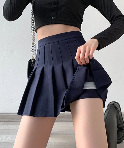 セール】ミニ ショーパン一体型 インナーパンツ付きプリーツスカート