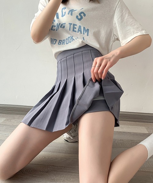 c.u.l（シーユーエル）の「ミニ ショーパン一体型 インナーパンツ付きプリーツスカート culw855（スカート・レディース・ブラウン/ブラック/ネイビー/ダークグレー/ベージュ/グレー・M/L）」の3枚目の写真