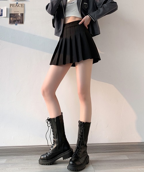 c.u.l（シーユーエル）の「ミニ ショーパン一体型 インナーパンツ付きプリーツスカート culw855（スカート・レディース・ブラウン/ブラック/ネイビー/ダークグレー/ベージュ/グレー・M/L）」の7枚目の写真