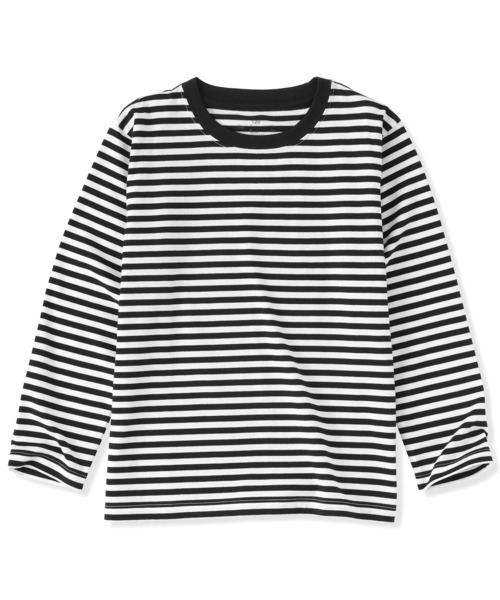 無印良品（ムジルシリョウヒン）の「キッズ　綿天竺編みクルーネック長袖Ｔシャツ　ボーダー（Tシャツ/カットソー・キッズ・ピンク系/グレー系/ブルー系/カーキ系/ブラック系・110/130/120/150/140）」の2枚目の写真