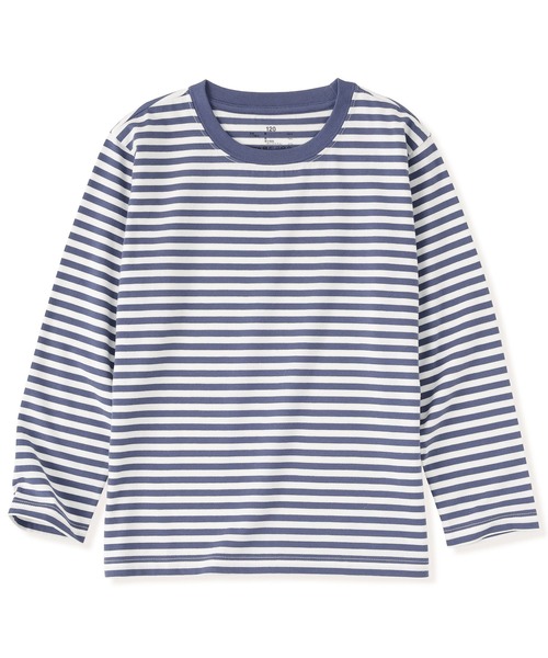 無印良品（ムジルシリョウヒン）の「キッズ　綿天竺編みクルーネック長袖Ｔシャツ　ボーダー（Tシャツ/カットソー・キッズ・ピンク系/グレー系/ブルー系/カーキ系/ブラック系・110/130/120/150/140）」の4枚目の写真