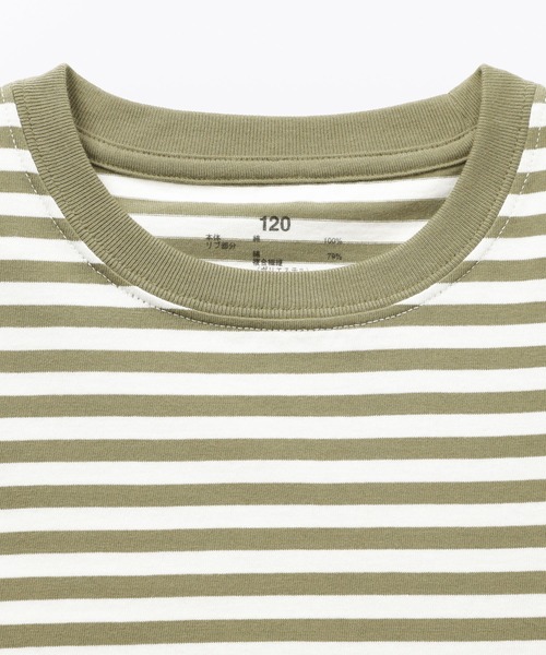 無印良品（ムジルシリョウヒン）の「キッズ　綿天竺編みクルーネック長袖Ｔシャツ　ボーダー（Tシャツ/カットソー・キッズ・ピンク系/グレー系/ブルー系/カーキ系/ブラック系・110/130/120/150/140）」の14枚目の写真