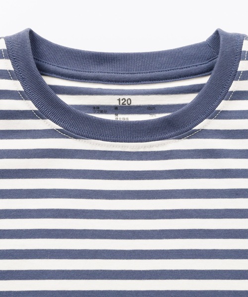 無印良品（ムジルシリョウヒン）の「キッズ　綿天竺編みクルーネック長袖Ｔシャツ　ボーダー（Tシャツ/カットソー・キッズ・ピンク系/グレー系/ブルー系/カーキ系/ブラック系・110/130/120/150/140）」の6枚目の写真