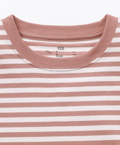 無印良品（ムジルシリョウヒン）の「キッズ　綿天竺編みクルーネック長袖Ｔシャツ　ボーダー（Tシャツ/カットソー・キッズ・ピンク系/グレー系/ブルー系/カーキ系/ブラック系・110/130/120/150/140）」の8枚目の写真