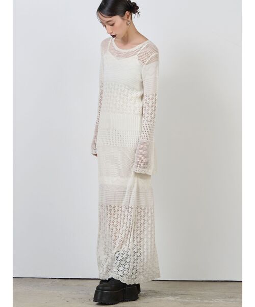 MURUA(ムルーア)の「【追加生産分】クロシェニットワンピース(ワンピース・レディース・ブラック/カーキ/ホワイト・FREE)」の1枚目の写真