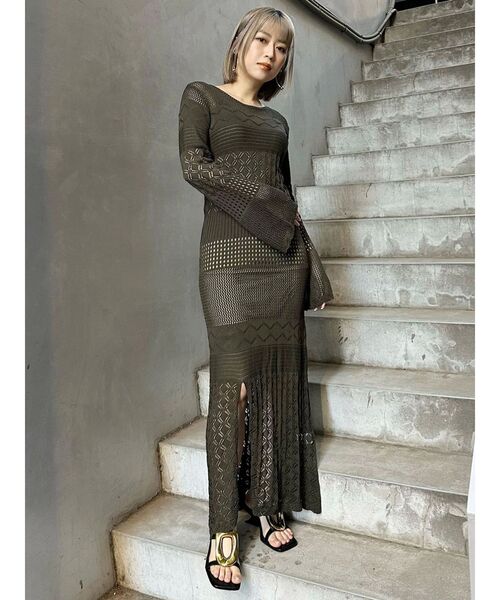 MURUA(ムルーア)の「【追加生産分】クロシェニットワンピース(ワンピース・レディース・ブラック/カーキ/ホワイト・FREE)」の5枚目の写真