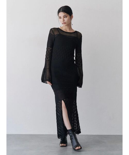 MURUA(ムルーア)の「【追加生産分】クロシェニットワンピース(ワンピース・レディース・ブラック/カーキ/ホワイト・FREE)」の7枚目の写真