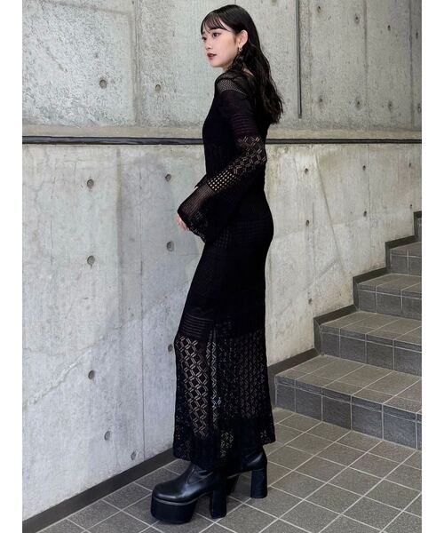 MURUA(ムルーア)の「【追加生産分】クロシェニットワンピース(ワンピース・レディース・ブラック/カーキ/ホワイト・FREE)」の12枚目の写真