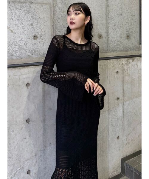 MURUA(ムルーア)の「【追加生産分】クロシェニットワンピース(ワンピース・レディース・ブラック/カーキ/ホワイト・FREE)」の14枚目の写真