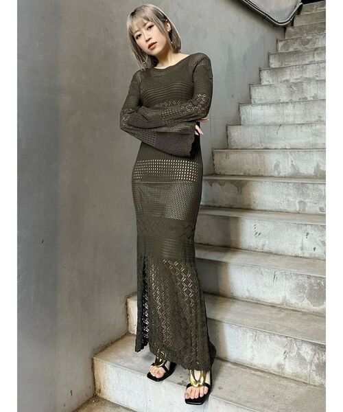 MURUA(ムルーア)の「【追加生産分】クロシェニットワンピース(ワンピース・レディース・ブラック/カーキ/ホワイト・FREE)」の16枚目の写真