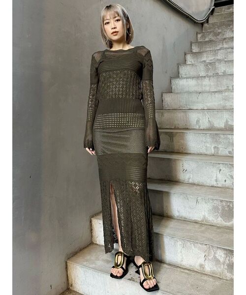 MURUA(ムルーア)の「【追加生産分】クロシェニットワンピース(ワンピース・レディース・ブラック/カーキ/ホワイト・FREE)」の17枚目の写真