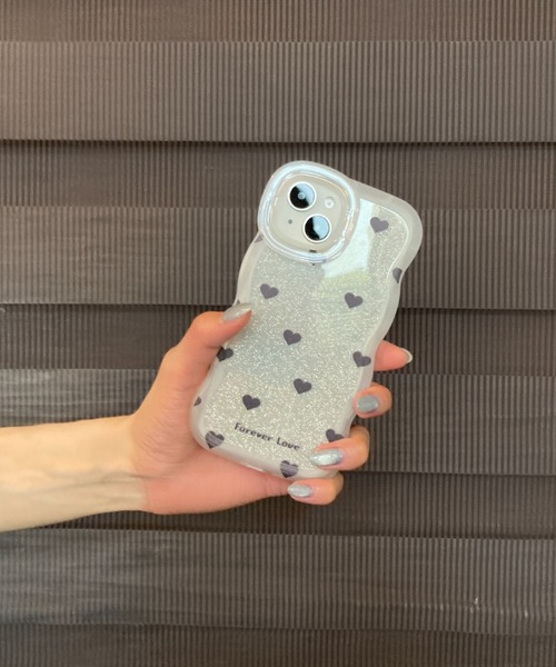 ジェオチャム　スマホケース　まとめ売り（バラも可） セール】ハート柄 クリアラメ スタンド / なみなみフレーム