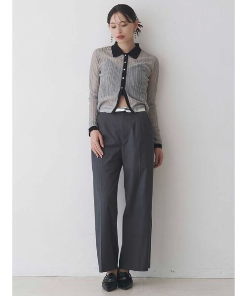 MERCURYDUO（マーキュリーデュオ）の「メタルボタンシアーリブポロニット（ニット/セーター・レディース・その他1/グレー/ブラック・FREE）」の6枚目の写真