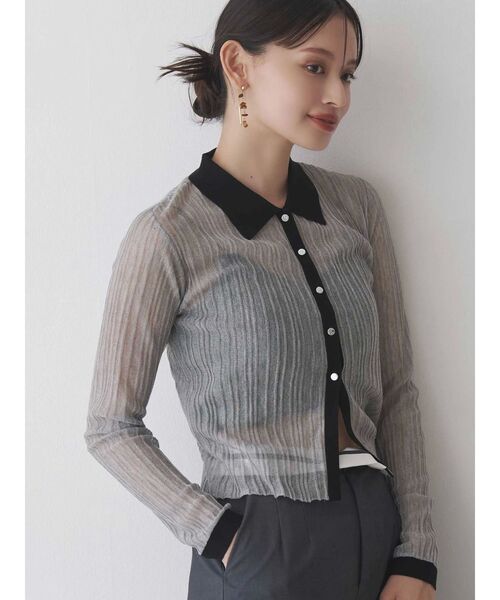 MERCURYDUO（マーキュリーデュオ）の「メタルボタンシアーリブポロニット（ニット/セーター・レディース・その他1/グレー/ブラック・FREE）」の8枚目の写真