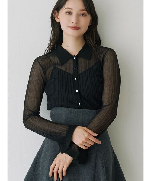 MERCURYDUO（マーキュリーデュオ）の「メタルボタンシアーリブポロニット（ニット/セーター・レディース・その他1/グレー/ブラック・FREE）」の14枚目の写真