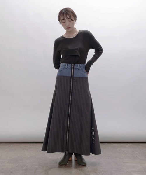Eimee Law(エイミーロウ)の「リメイクタッチZIP&サイドタックフレアースカート(スカート・レディース・ストライプ/チェック・MEDIUM)」の4枚目の写真