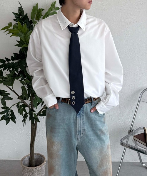 sedacle(セダクル)の「ネクタイ付きスタッズシャツ(シャツ/ブラウス・レディース・オフホワイト/ライトブルー/ネイビー・SMALL/MEDIUM/LARGE)」の14枚目の写真