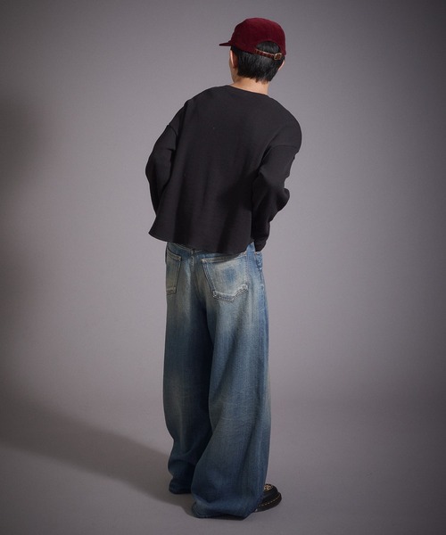 Perushu（ペルーシュ）の「デザインボタンヘンリーネックワッフルロンT（Tシャツ/カットソー・メンズ・ブラック/ネイビー/ブラウン/杢グレー・MEDIUM/LARGE）」の14枚目の写真