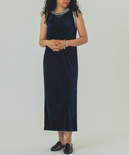 ROSE BUD(ローズバッド)の「VELOUR TANK DRESS(ワンピース・レディース・ネイビー/ブラウン・ONE SIZE)」の1枚目の写真