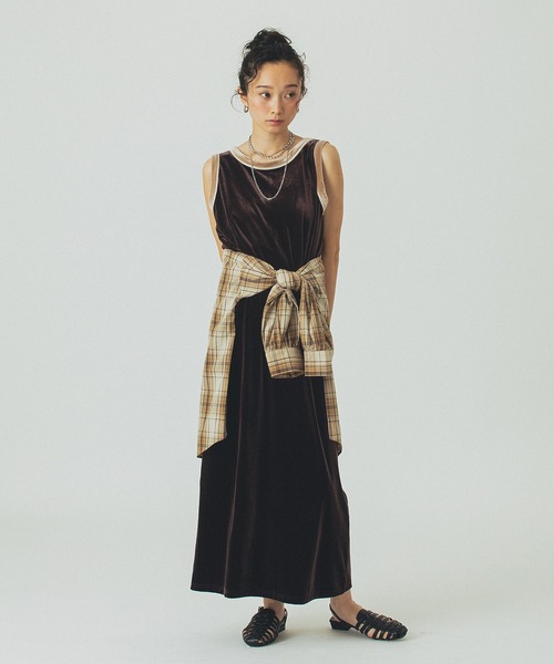 ROSE BUD(ローズバッド)の「VELOUR TANK DRESS(ワンピース・レディース・ネイビー/ブラウン・ONE SIZE)」の16枚目の写真