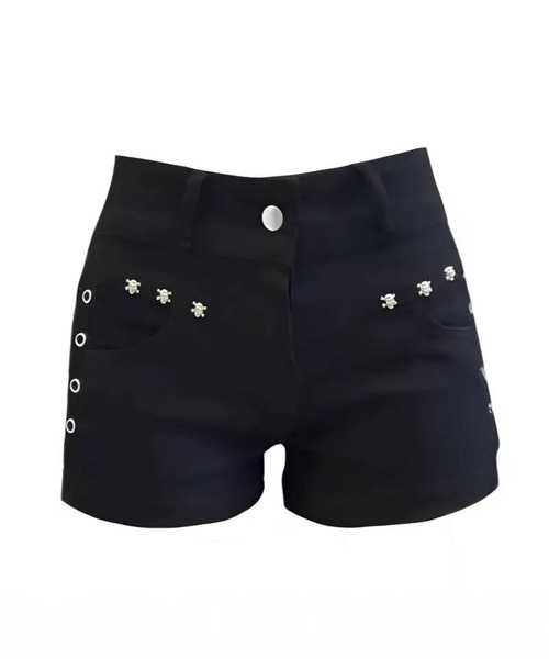 VEILA(ヴェイラ)の「スカルスタッズデザインハイウエストショートデニム(デニムパンツ・レディース・ブラック・S/M/L)」の16枚目の写真