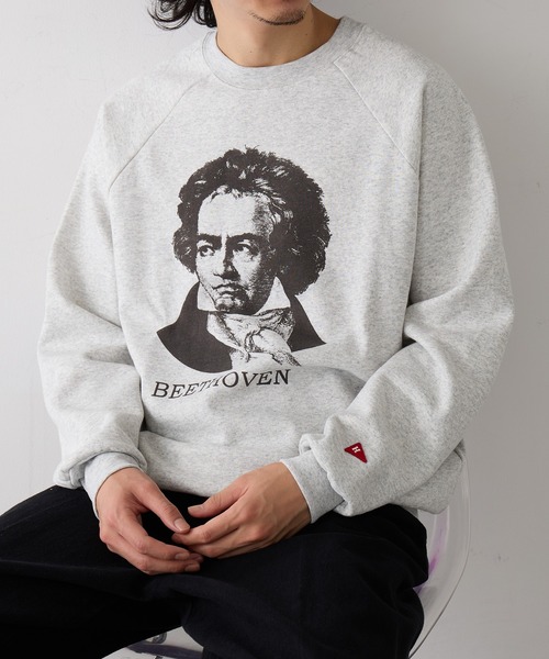 Healthknit(ヘルスニット)の「【Healthknit】Classic Sweat Crew L/S(Beethoven Print)(スウェット・メンズ・アッシュ/サンドベージュ・M/L/XL)」の2枚目の写真