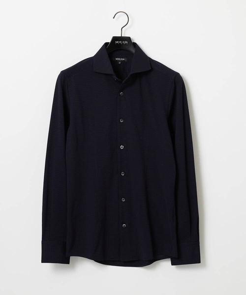 MICHEL KLEIN HOMME (ミッシェルクランオム)の「千鳥柄サッカー長袖シャツ(シャツ/ブラウス・メンズ・ライトブルー/ホワイト/ネイビー・MEDIUM/LARGE/X-LARGE)」の3枚目の写真