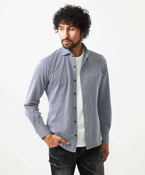 MICHEL KLEIN HOMME (ミッシェルクランオム)の「千鳥柄サッカー長袖シャツ(シャツ/ブラウス・メンズ・ライトブルー/ホワイト/ネイビー・MEDIUM/LARGE/X-LARGE)」の2枚目の写真
