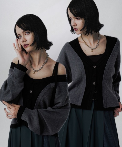 HARE(ハレ)の「2WAYオフショルカーディガン(HARE)(カーディガン/ボレロ・レディース・ボルドー/チャコールグレー・FREE)」の2枚目の写真