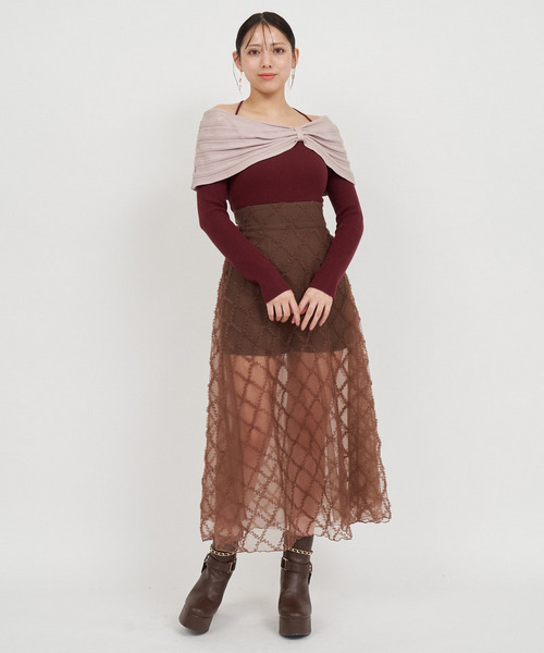 ROYAL PARTY（ロイヤルパーティー）の「オフショルリボン配色ニットトップス（ニット/セーター・レディース・オフホワイト/ボルドー/ブラック・FREE）」の13枚目の写真