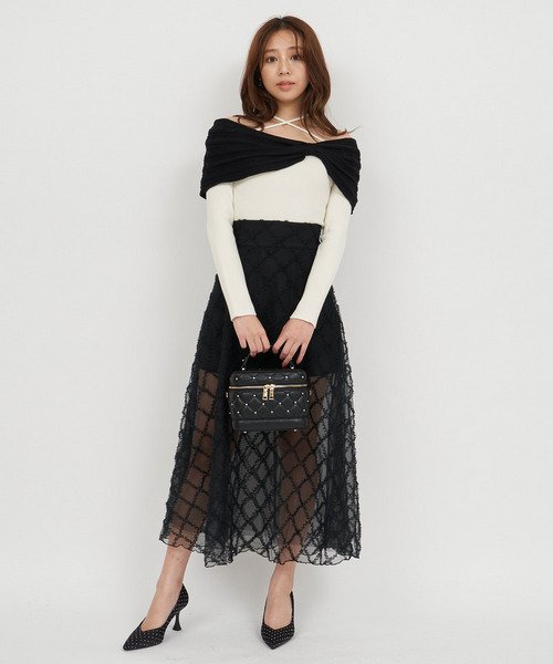 ROYAL PARTY（ロイヤルパーティー）の「オフショルリボン配色ニットトップス（ニット/セーター・レディース・オフホワイト/ボルドー/ブラック・FREE）」の14枚目の写真