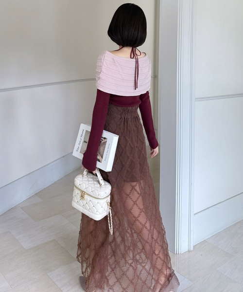 ROYAL PARTY（ロイヤルパーティー）の「オフショルリボン配色ニットトップス（ニット/セーター・レディース・オフホワイト/ボルドー/ブラック・FREE）」の18枚目の写真