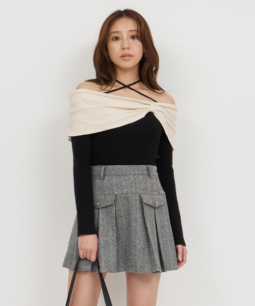 ROYAL PARTY（ロイヤルパーティー）の「オフショルリボン配色ニットトップス（ニット/セーター・レディース・オフホワイト/ボルドー/ブラック・FREE）」の16枚目の写真