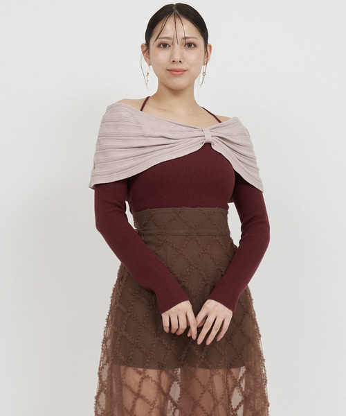 ROYAL PARTY（ロイヤルパーティー）の「オフショルリボン配色ニットトップス（ニット/セーター・レディース・オフホワイト/ボルドー/ブラック・FREE）」の17枚目の写真