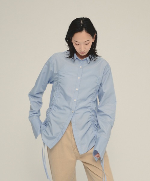 eL（エル）の「【eL】Drawstring Shirring Shirts/593300（シャツ/ブラウス・レディース・ホワイト/ブルー・FREE）」の2枚目の写真