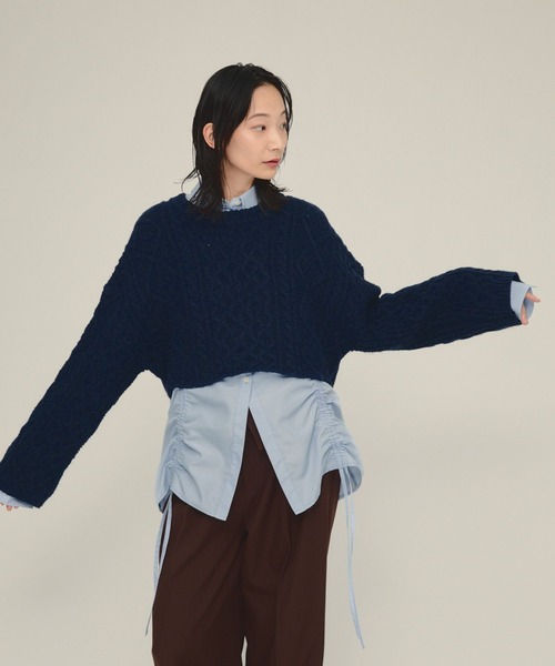 eL（エル）の「【eL】Drawstring Shirring Shirts/593300（シャツ/ブラウス・レディース・ホワイト/ブルー・FREE）」の15枚目の写真