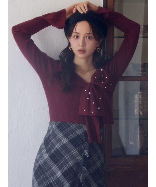 RESEXXY（リゼクシー）の「ビッグリボンニットトップス（ニット/セーター・レディース・レッド/ホワイト/ブラック・FREE）」の8枚目の写真