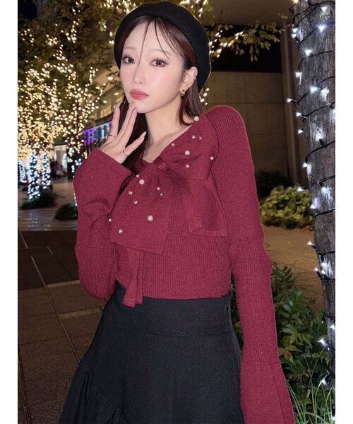 RESEXXY（リゼクシー）の「ビッグリボンニットトップス（ニット/セーター・レディース・レッド/ホワイト/ブラック・FREE）」の9枚目の写真